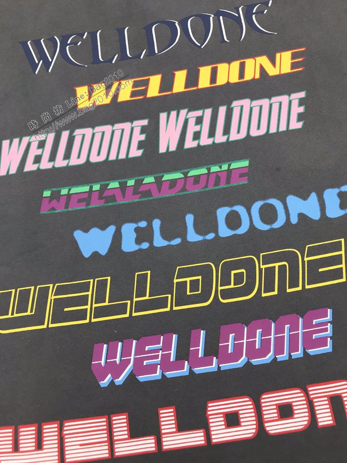 welldone男裝 多彩字母塗鴉logo印花 welldone石灰色圓領衛衣  ydi3088